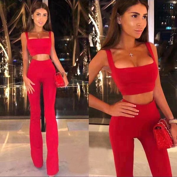 

red and black color ladies hl bandage jumpsuits 2 pieces bodycon boot cut jumpsuits club night, Black;white