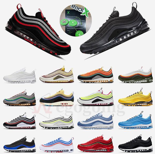 

new air stock x 97 men running shoes cushion women sports trainers 97s vapors triple black maxes metallic bullet classical outdoor sneakers