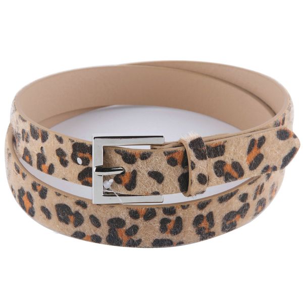 

silver buckle faux leather leopard grain design belt, Black;brown