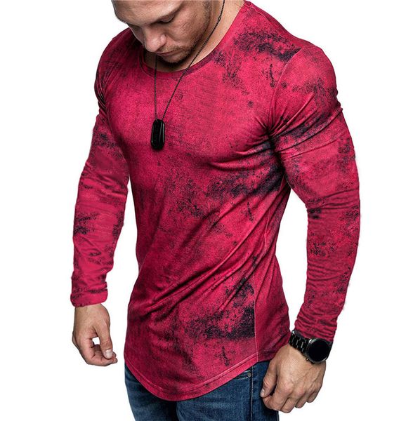 

3 colors mens t shirts tie-dye distressed round neck fitness t-shirt long sleeve t-shirt loose casual large size m-3xl, White;black