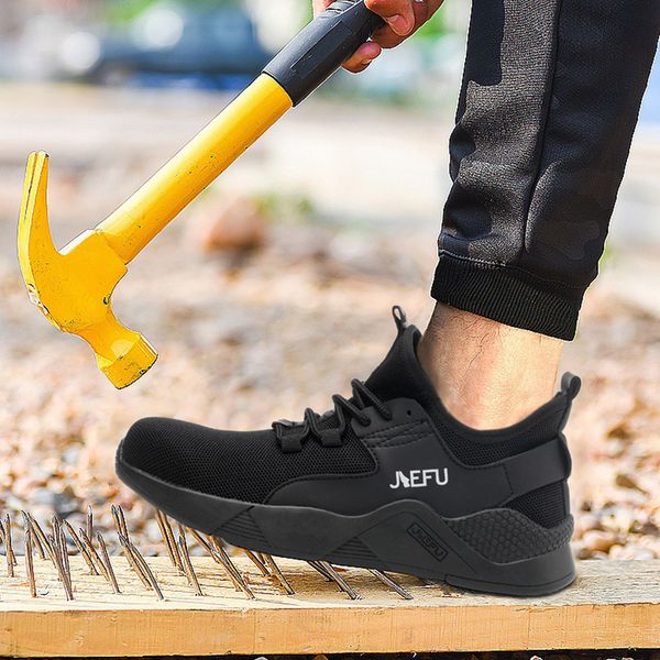 

2019 summer new safety shoes steel toe cap anti-smashing anti-slip insulation non-slip breathable camouflage protective shoes, Black