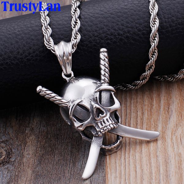 

cool hiphop rocker skull charm pendant necklace for men stainless steel jewelry friends ghost necklaces & pendants 2019, Silver