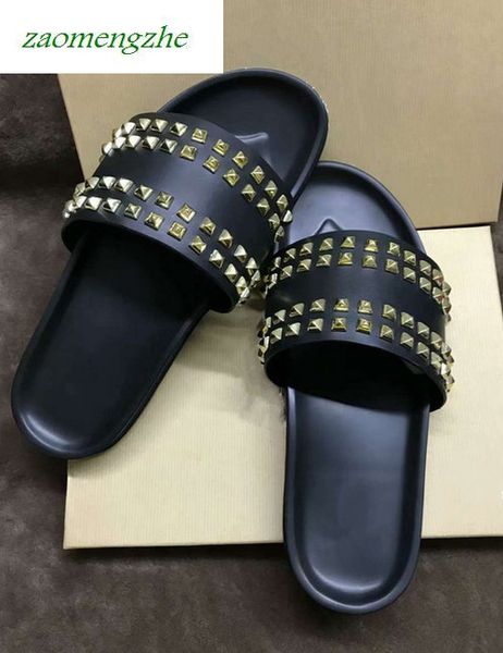 

donna studded flat slippers designer red bottoms shoes men rivet junior spikes flat slipperswith boxssales new, Black