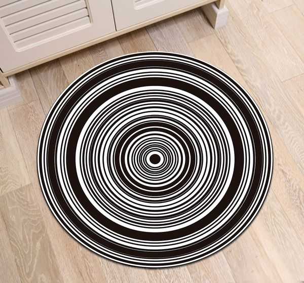 

indoor round living room cushion bedroom floor area rugs bathroom non-slip carpet kitchen door mat black and white circles swirl