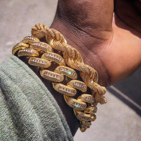 

7" 8" роскошные мужские jewlery мужчины boy подарков iced майами кубинский цепочка золото серебро цвет micro pave cz zircoonia bling браслет, Black