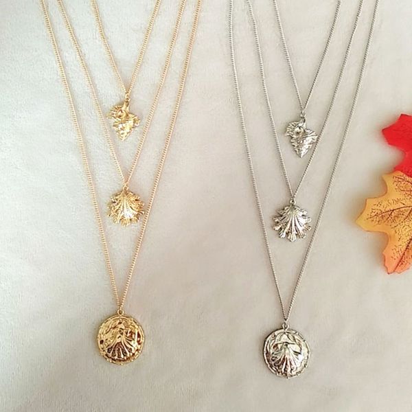 

trendy fashion layered chain necklace women boho silver gold chains long pendant statement necklace jewelry collier bijoux femme