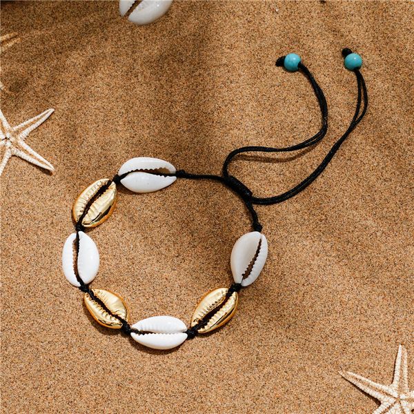 

handmade natural seashell hand knit bracelet shells bracelets women accessories beaded strand bracelet, Golden;silver