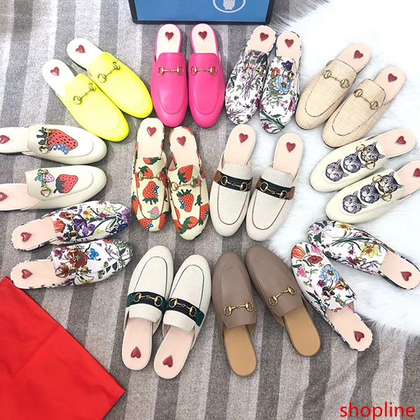 

new mules mens designer loafers shoes princetown fashion mules flats chain ladies casual shoes women men fur slippers 100%genuine leather