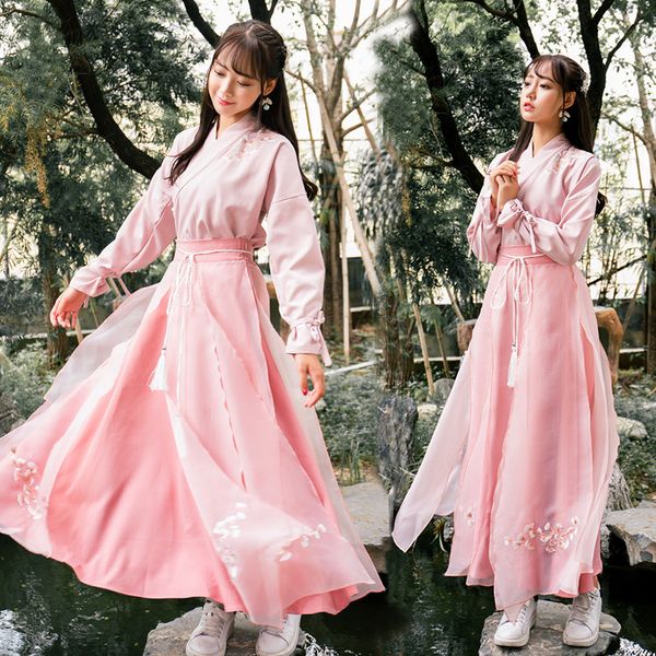 

pink chinese dress hanfu cheongsam chinese shirt china clothing traditional costume for women skirt spring dl3758, Black;red