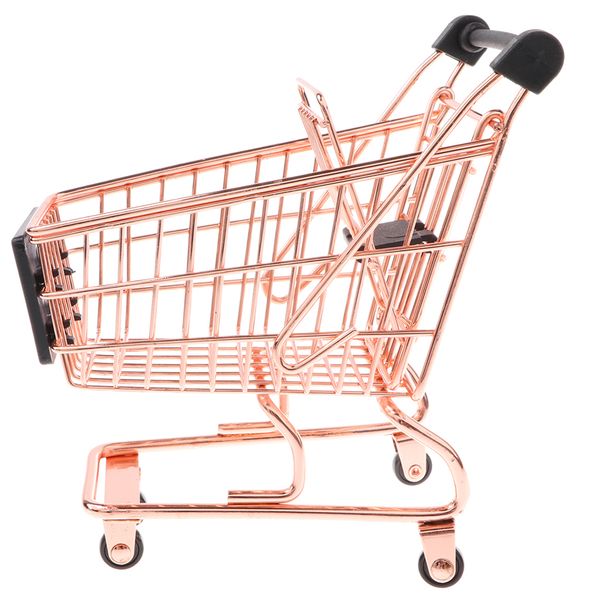 

mini metal miniature shopping cart salesman sample kids children pretend play toy room cute decoration - rose gold