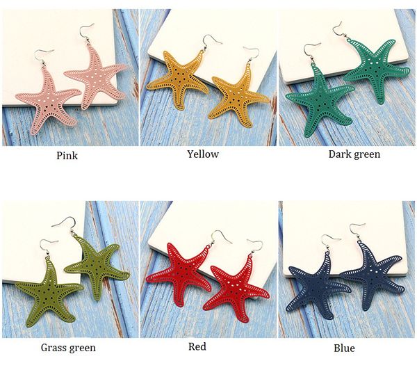 

maxi горячей продажи женщин сплав серьга морских звезд полых геометрические конфеты цветные серьги пятиконечной звезда серьги для партии, да, Silver