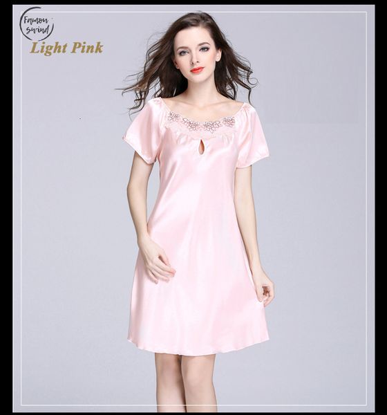 

сладкие пижамы новых молодых женщин шелкового nightgown printed мода колена девушка лето дама sleepshirts розовые синяя, Black;red