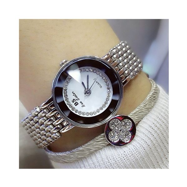 

women's high-end quartz movement bracelet watch fashion new popular ladies custom watch full rhinestone ladies fashion, Slivery;brown