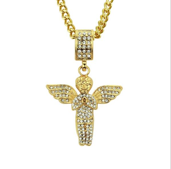 

new european and american fashion trend 18k gold alloy diamond personality angel wing necklace hip-hop boutique pendant jewelry, Silver