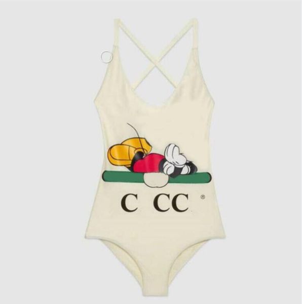 

20ss summer swimwear made in italy one-piece bikini for women swimsuit cartoon printed beach backless bathing suits s-xl, White;black