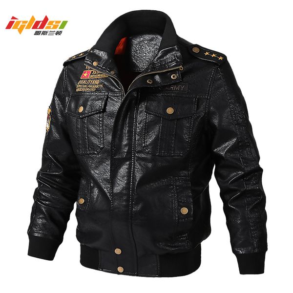 

army pilot bomber jacket and coats men spring autumn windproof outwear faux leather tactical jacket plus size 6xl, Black