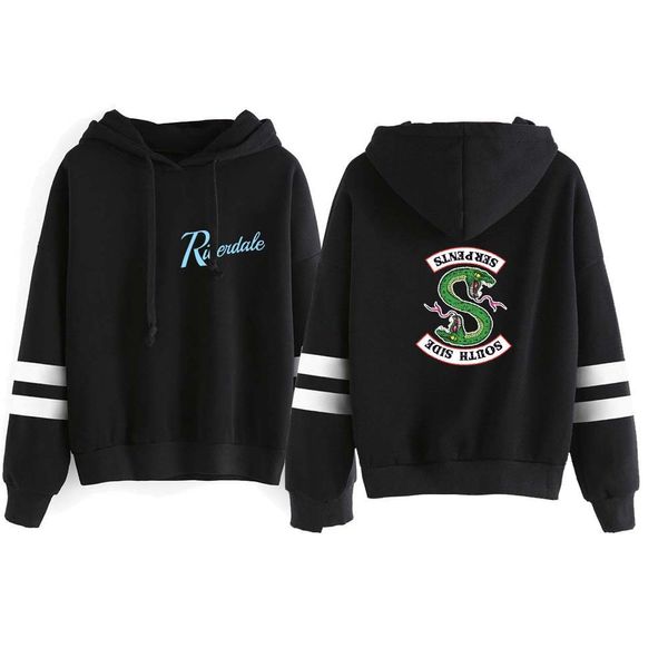 

fashion-new riverdale hoodie sweatshirts south side serpents hoodie women long sleeve striped pullover harajuku streetwear, Black
