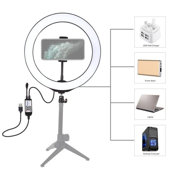 

puluz 10.2 inch 26cm usb rgbw dimmable led ring vlogging pgraphy video lights with cold shoe tripod ball head