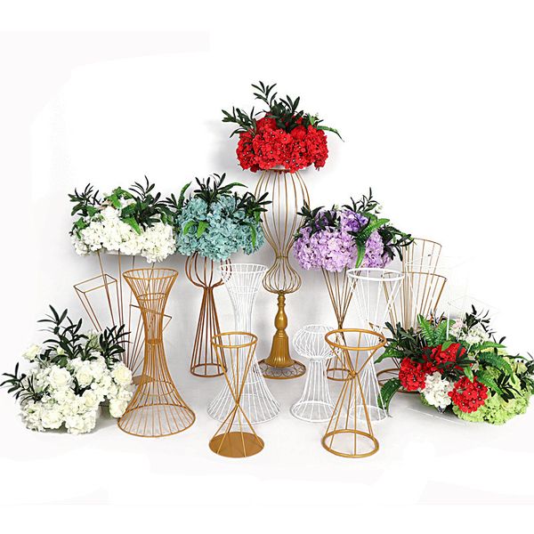 Hollow Out Vases Gold White Flower Stand Metal Road Lead Wedding