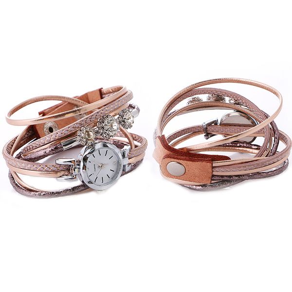 

2019 fashion colored woven floral bracelet watch luxury ladies quartz jewellery floral weaving elegant watch woven leather, Slivery;brown