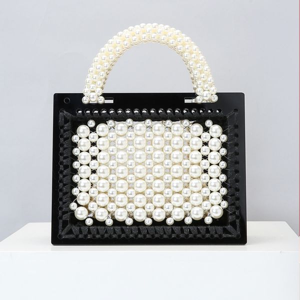 

caker brand 2019 women transparent beach handbag pearl beaded square crossbody shoulder bags drop shipping