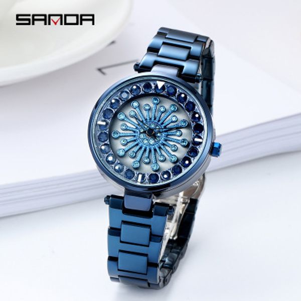 

sanda women watches brand quartz ladies watch wristwatch rotating stainless steel female clock fashion dress, Slivery;brown