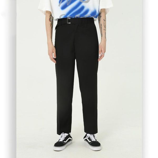 

new male streetwear hip hop fashion harem trousers men vintage business casual belt ankle length elastic waist suit pant, Black