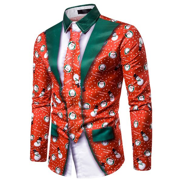 

autumn winter shirt men fake two pieces casual snowflakes printed christmas shirt blusas male camisa hombre men 2019, White;black