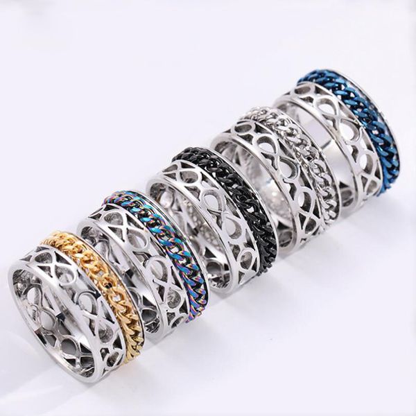 

10mm серебряный синий черный золотой радуга spinner цепи лаки числа 8 кольца из нержавеющей стали мужские размер группы 5-11, Silver