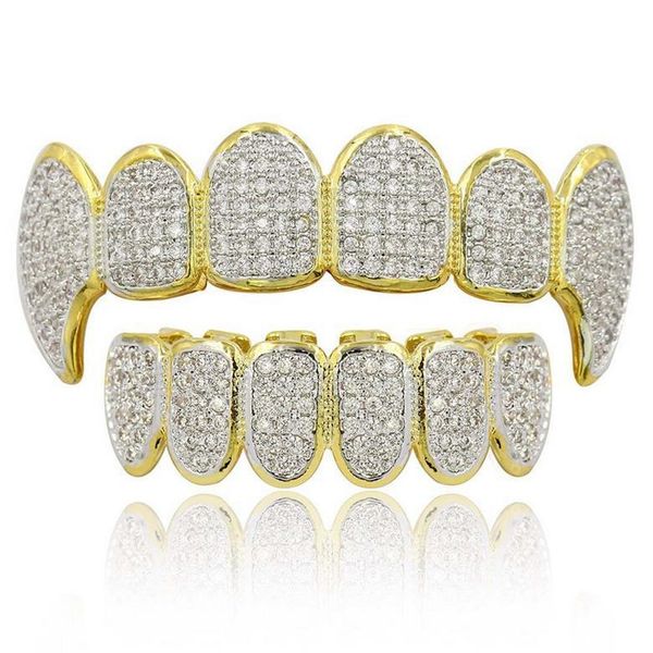 

хип-хоп grillz роскошный ослепительный циркон микро проложить стоматологические грили 2019 мода мужчины женщины 18k позолоченные зубы скобка, Black