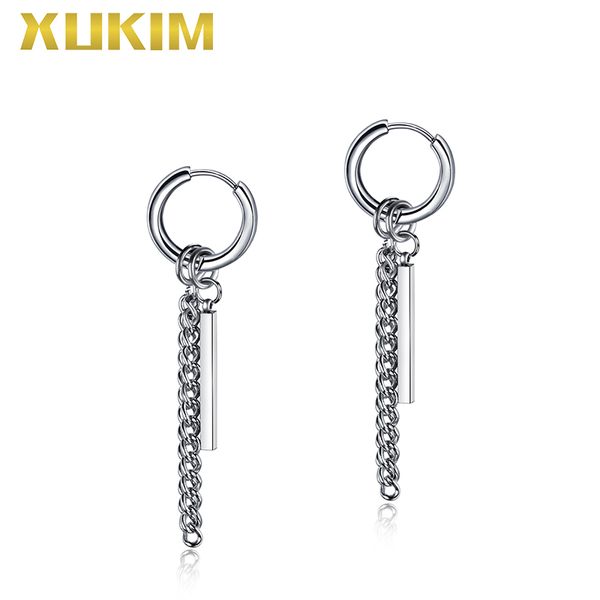 

weo327 xukim jewelry hip hop punk style 2019 new design stick men's earrings fashion hoop earrings, Golden;silver