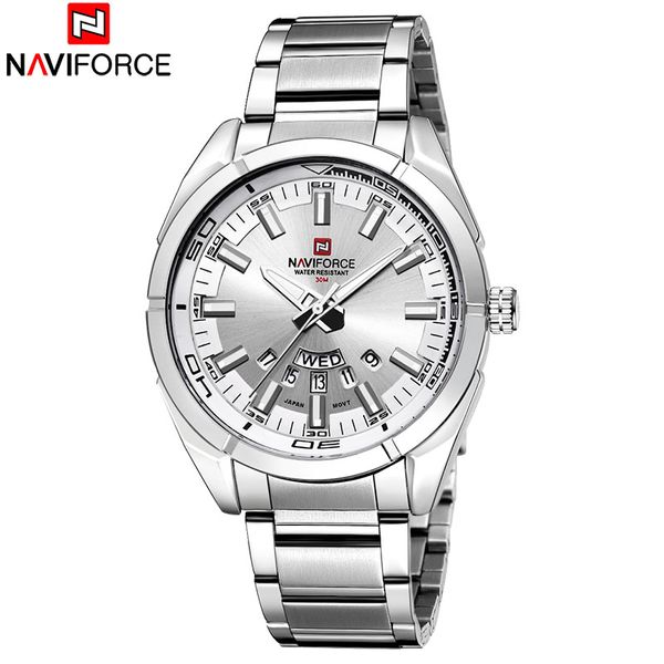 

dhl naviforce 9038 barand men watches luxury sport quartz 30m waterproof watches stainless steel band auto date wristwatches relojes, Bronze;slivery
