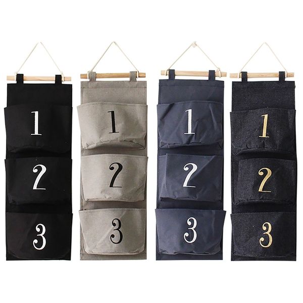 

new closet space saving storage organizer cotton fabric wall hanging storage bag with 3 pockets for bedroom bathroom