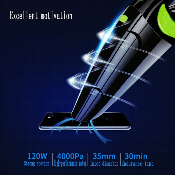 

4000pa ручной беспроводной автомобильный пылесос, dc 12v 120w cordless wet / dry двойного использования авто портативный вакуум очиститель д