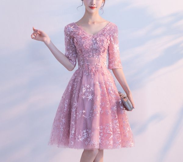 

spring summer new girls short pink party dresses a line half sleeve appliques embroidery dinner formal dress vestido, White;black