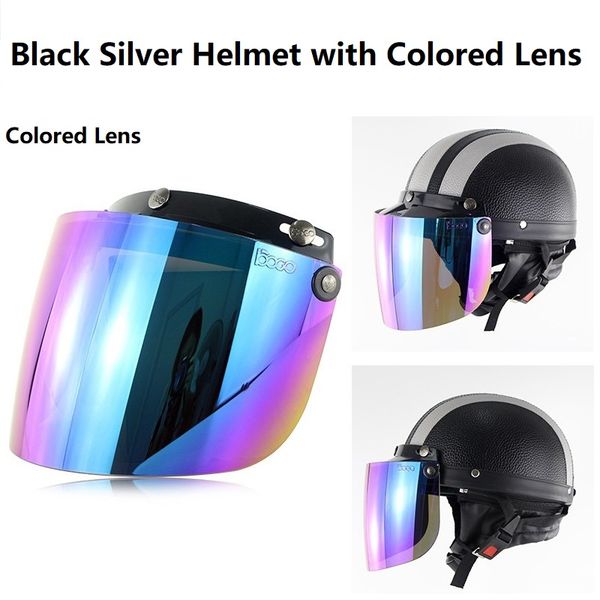 

4 seasons universal electric car motorcycle helmet with transparent clear colored silver multi color shield lens safety helmet