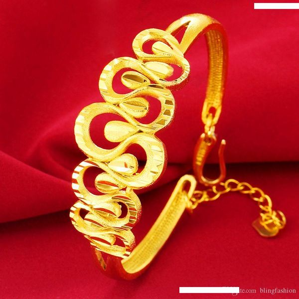 

unique style wedding party womens cuff bangle 18k yellow gold filled beautiful bracelet gift flower pattern, Black