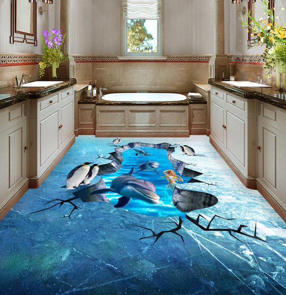 

self-adhesive] 3d penguin and dolphins 1772 floor wallpaper mural wall print decal wall murals