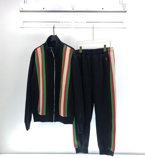 

2020 spring and autumn italian classic red and green stripes men and women zipper cardigan beam foot pants casual sportswear, Gray