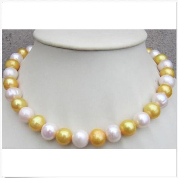 

18" 11-12 mm south sea natural round white + gold pearl necklace silver clasp