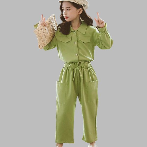 

clothes for girls solid blouses & pants teenage girls clothing ruffle sleeve suit for girl party fall fashion clothes suit, White