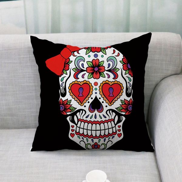 

creative household halloween party theme colorful skull pattern personality flax practical pillow case home decoration
