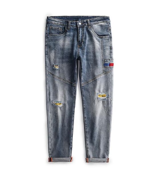 

fashion mens pencil jeans stitching hip-hop mens denim pants brand motorcycle riding jeans designer cowboy for men, Blue