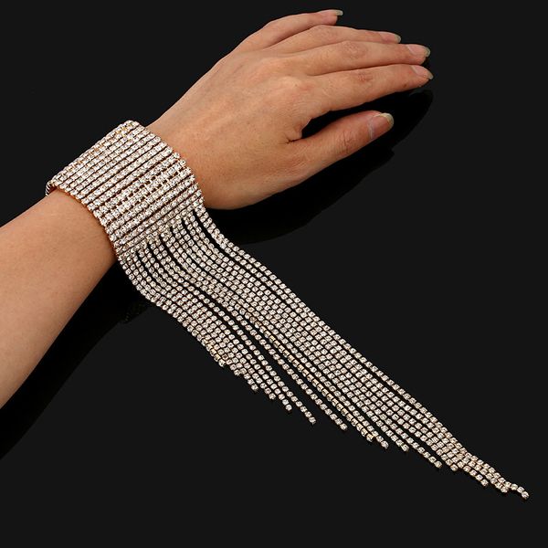 

women multi-row flash rhinestone shiny tassel bracelet nightclub stage performance bransoletki damskie pulseras moda 2019, Black