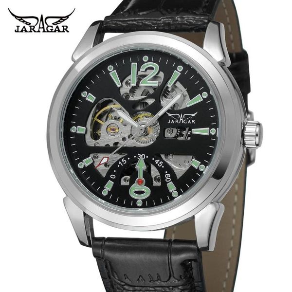 

jaragar 2019 new series army green sport watch mens watches skeleton automatic casual watches, Slivery;brown