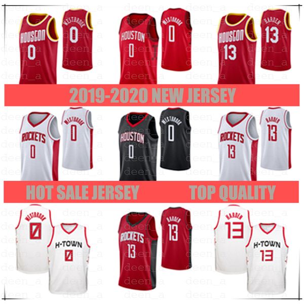 

2020 new men rocket jerseys russell 0 westbrook james 13 harden basketball jersey embroidery logos s-xxl, Black;red