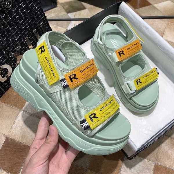 

women platform chunky sandals summer 7cm high heels casual wedges shoes for woman fashion sports black mesh sandal 2020