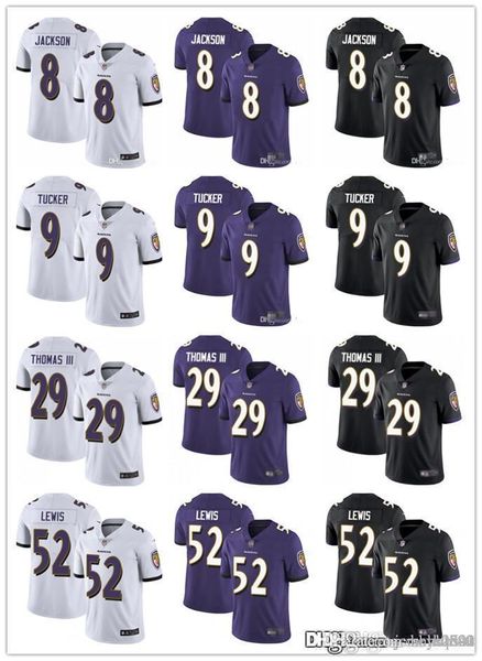 

men women baltimore ravens youth 8 lamar jackson 9 justin tucker 52 ray lewis 29 earl thomas iii football jerseys black purple, Black;red