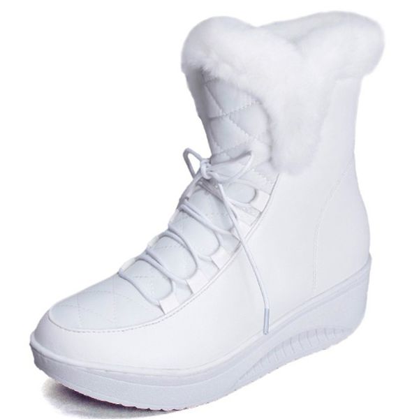 

shoes women boots solid slip-on soft cute women snow boots round toe flat with winter fur ankle, Black