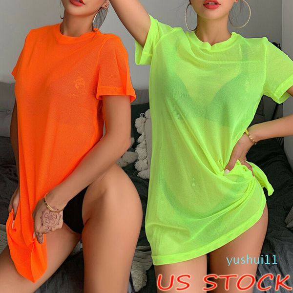 

wholesale-women's sheer bikini cover up swimwear swim bathing suit summer beach mini dress ropa de playa mujer 2020 vestidos playeros